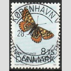 FRIM�RKER DANMARK | 1993 - AFA 1039 - Sommerfugle - 8,75 Kr. flerfarvet - Pragt Stemplet