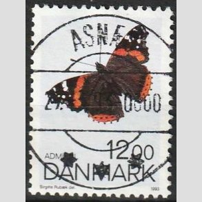 FRIM�RKER DANMARK | 1993 - AFA 1040 - Sommerfugle - 12,00 Kr. flerfarvet - Pragt Stemplet