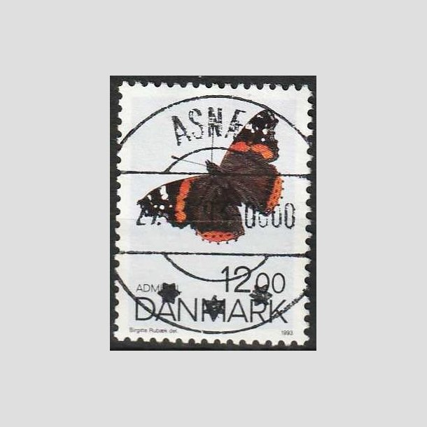 FRIMRKER DANMARK | 1993 - AFA 1040 - Sommerfugle - 12,00 Kr. flerfarvet - Pragt Stemplet