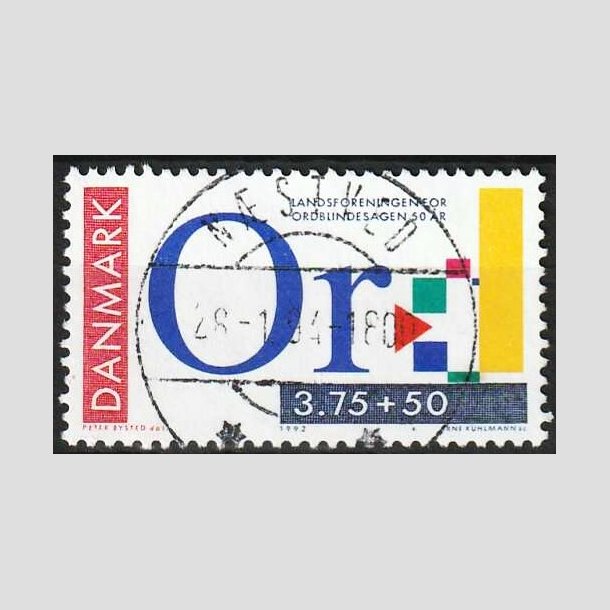 FRIMRKER DANMARK | 1992 - AFA 1025 - Ord-blindesagen 50 r - 3,75 Kr. + 50 re - Pragt Stemplet