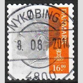 FRIMRKER DANMARK | 2013 - AFA 1737 - Dronning Margrethe - 16 Kr. gr/orange - Pragt Stemplet