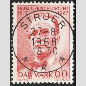 FRIM�RKER DANMARK | 1967 - AFA 466 - H. Chr. Sonne - 60 �re r�d - Pragt Stemplet Struer