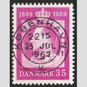 FRIM�RKER DANMARK | 1959 - AFA 375 - Frederik IX 60 �r - 35 �re r�dlilla - Pragt Stemplet