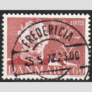 FRIM�RKER DANMARK | 1972 - AFA 522 - Frederik IX mindeudgave - 60 �re brunr�d - Pragt Stemplet