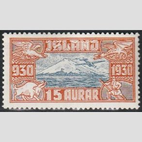 FRIMRKER ISLAND | 1930 - AFA 142 - Altingsjubilum Luftpost - 15 aur brun/bl - Ubrugt
