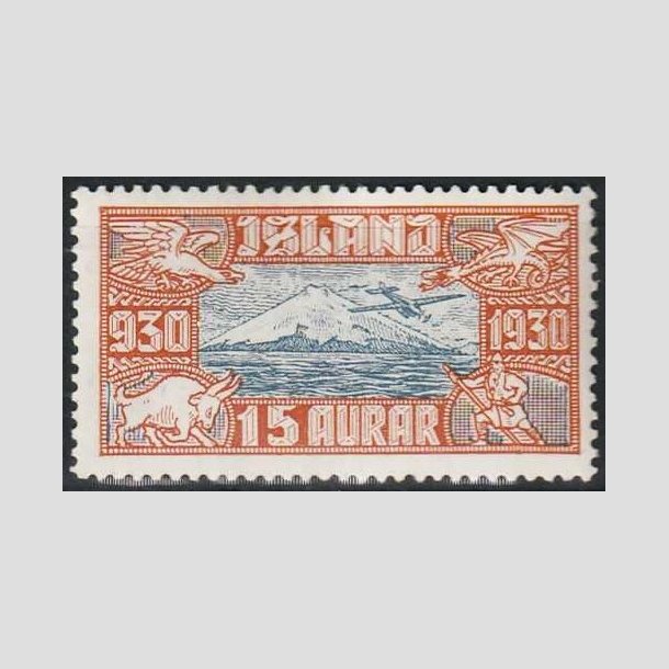 FRIMRKER ISLAND | 1930 - AFA 142 - Altingsjubilum Luftpost - 15 aur brun/bl - Ubrugt