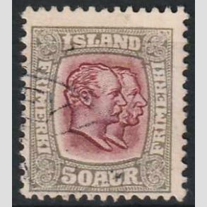 FRIMRKER ISLAND | 1907 - AFA 59 - Chr. IX og Frederik VIII - 50 aur gr/lillard - Stemplet