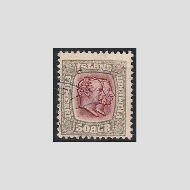 FRIMRKER ISLAND | 1907 - AFA 59 - Chr. IX og Frederik VIII - 50 aur gr/lillard - Stemplet