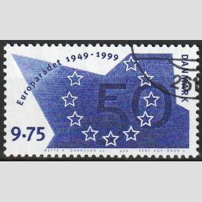 FRIM�RKER DANMARK | 1999 - AFA 1211 - Europar�det 50 �r - 9,75 Kr. bl� - Flot hj�rnestemplet