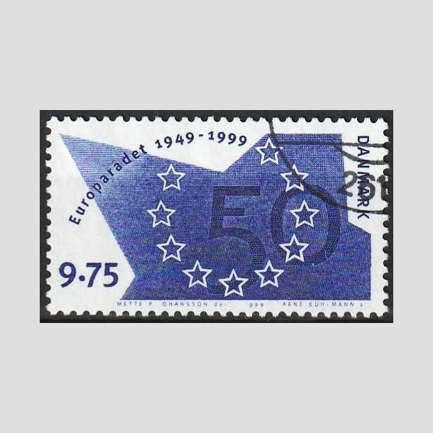 FRIMRKER DANMARK | 1999 - AFA 1211 - Europardet 50 r - 9,75 Kr. bl - Flot hjrnestemplet