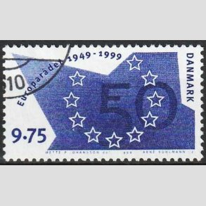 FRIM�RKER DANMARK | 1999 - AFA 1211 - Europar�det 50 �r - 9,75 Kr. bl� - Flot hj�rnestemplet