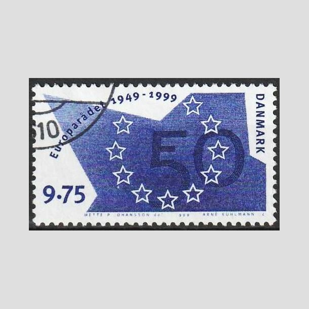 FRIMRKER DANMARK | 1999 - AFA 1211 - Europardet 50 r - 9,75 Kr. bl - Flot hjrnestemplet