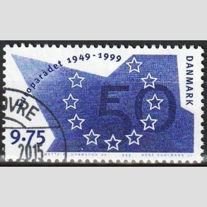 FRIM�RKER DANMARK | 1999 - AFA 1211 - Europar�det 50 �r - 9,75 Kr. bl� - Flot hj�rnestemplet