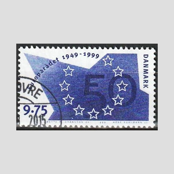 FRIMRKER DANMARK | 1999 - AFA 1211 - Europardet 50 r - 9,75 Kr. bl - Flot hjrnestemplet