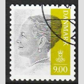 FRIMRKER DANMARK | 2011 - AFA 1644E - Dronning Margrethe - 9,00 Kr. gr/olivgrn - Hjrnestemplet