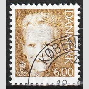FRIMRKER DANMARK | 2001 - AFA 1285 - Dronning Margrethe II - 6,00 brun - Flot hjrnestemplet