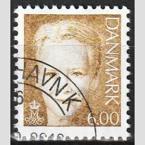 FRIMRKER DANMARK | 2001 - AFA 1285 - Dronning Margrethe II - 6,00 brun - Flot hjrnestemplet