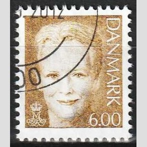 FRIMRKER DANMARK | 2001 - AFA 1285 - Dronning Margrethe II - 6,00 brun - Flot hjrnestemplet