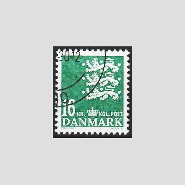 FRIMRKER DANMARK | 2008 - AFA 1531 - Lille Rigsvben - 16,00 Kr. mrkgrn - Flot hjrnestemplet