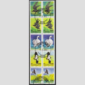 FRIM�RKER DANMARK | 1986 - AFA 864-868 - Danske fugle - i dobbelt femstribe - Pragt Stemplet