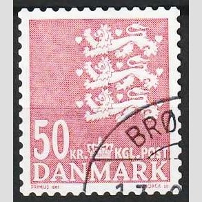 FRIMRKER DANMARK | 2010 - AFA 824E - Lille Rigsvben - 50,00 Kr. rd - Flot hjrnestemplet