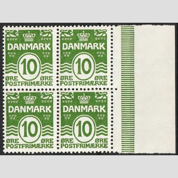 FRIMRKER DANMARK | 1921-22 - AFA 124 - Blgelinie 10 re grn i 4-blok - Postfrisk