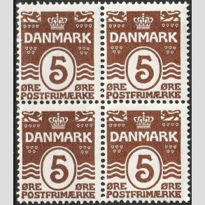 FRIMRKER DANMARK | 1921-22 - AFA 122 - Blgelinie 5 re brun i 4-blok - Postfrisk