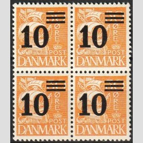 FRIMRKER DANMARK | 1934 - AFA 222 - 10/30 re orangegul provisorier i Fire-blok - Postfrisk