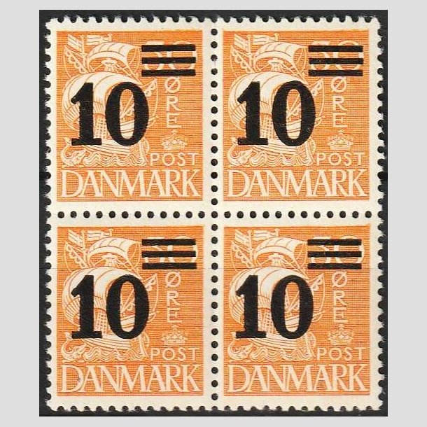 FRIMRKER DANMARK | 1934 - AFA 222 - 10/30 re orangegul provisorier i Fire-blok - Postfrisk