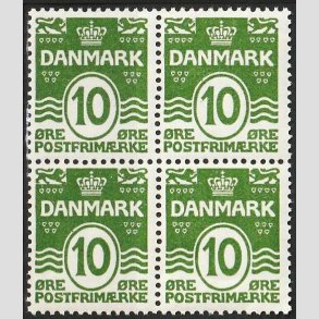FRIMRKER DANMARK | 1921-22 - AFA 124 - Blgelinie 10 re grn i 4-blok - Postfrisk