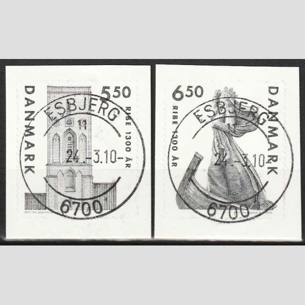 FRIMRKER DANMARK | 2010 - AFA 1614E,1615E - Ribe 1300 r. - 5,50-6,50 Kr. grsort - Pragt Stemplet