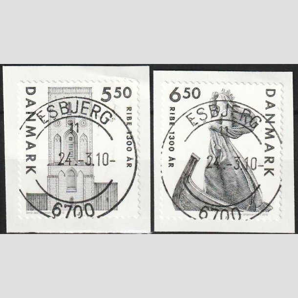 FRIMRKER DANMARK | 2010 - AFA 1614E,1615E - Ribe 1300 r. - 5,50-6,50 Kr. grsort - Pragt Stemplet