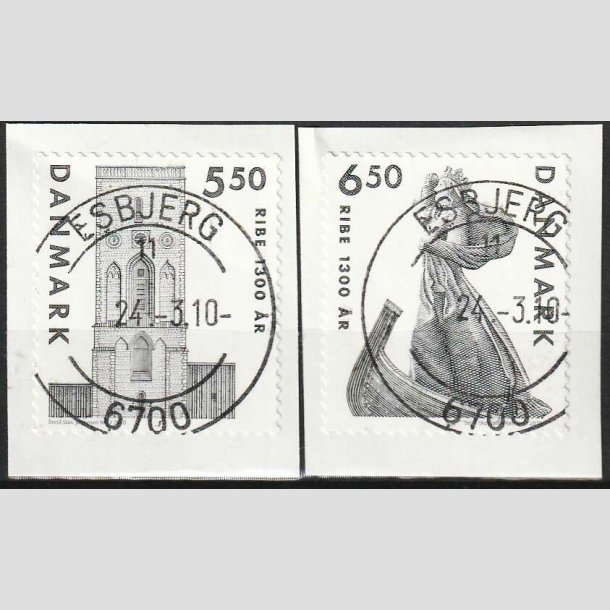 FRIMRKER DANMARK | 2010 - AFA 1614E,1615E - Ribe 1300 r. - 5,50-6,50 Kr. grsort - Pragt Stemplet