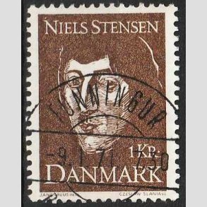FRIMRKER DANMARK | 1969 - AFA 488 - Niels Stensen - 1 Kr. brun - Lux Stemplet