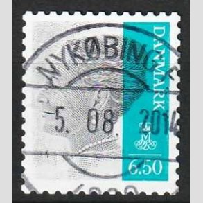 FRIMRKER DANMARK | 2010 - AFA 1607E - Dronning Margrethe II - 6,50 Kr. gr/blgrn - Pragt Stemplet
