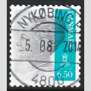 FRIMRKER DANMARK | 2010 - AFA 1607E - Dronning Margrethe II - 6,50 Kr. gr/blgrn - Pragt Stemplet