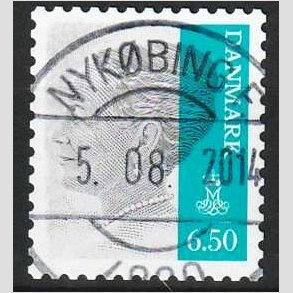 FRIMRKER DANMARK | 2010 - AFA 1607E - Dronning Margrethe II - 6,50 Kr. gr/blgrn - Pragt Stemplet