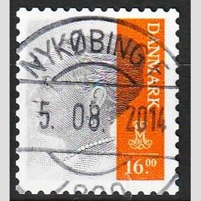 FRIMRKER DANMARK | 2013 - AFA 1737 - Dronning Margrethe - 16 Kr. gr/orange - Pragt Stemplet