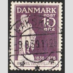 FRIM�RKER DANMARK | 1938 - AFA 250 - Thorvaldsen 10 �re violet - Lux Stemplet Nakskov