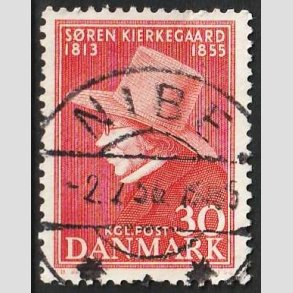 FRIM�RKER DANMARK | 1955 - AFA 365 - S�ren Kierkeghaard - 30 �re r�d - Pragt Stemplet Nibe
