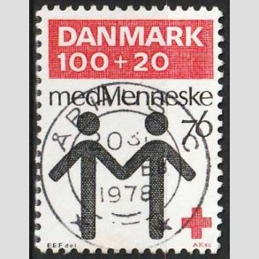 FRIMRKER DANMARK | 1976 - AFA 611 - Dansk Rde Kors 100 r. - 100 + 20 re - Lux Stemplet