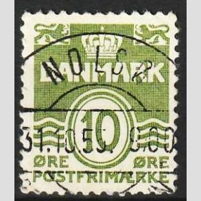 FRIM�RKER DANMARK | 1950 - AFA 318 - B�lgelinie 10 �re gr�n - Lux Stemplet Nols�