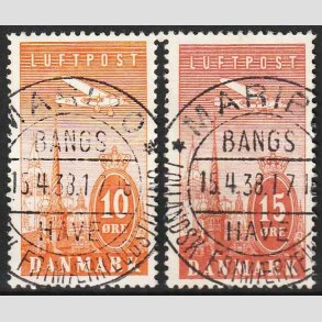FRIM�RKER DANMARK | 1934 - AFA 216,217 - Ny Luftpost 10 +15 �re - Lux stemplet Maribo