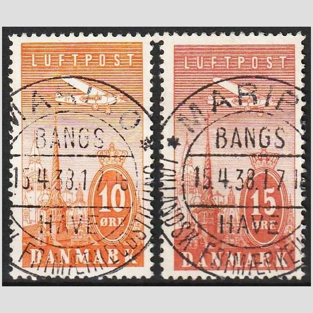 FRIMRKER DANMARK | 1934 - AFA 216,217 - Ny Luftpost 10 +15 re - Lux stemplet Maribo