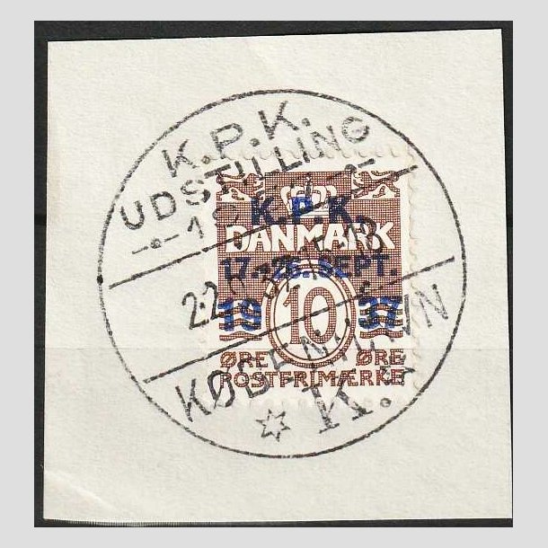 FRIMRKER DANMARK | 1937 - AFA 243 - K.P.K - 10 re brun - Med udstillings stempel