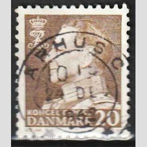 FRIMRKER DANMARK | 1961-62 - AFA 393F - Frederik IX - 20 re brun Flour papir - Pragt Stemplet