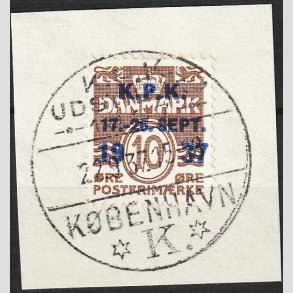 FRIM�RKER DANMARK | 1937 - AFA 243 - K.P.K - 10 �re brun - Med udstillings stempel