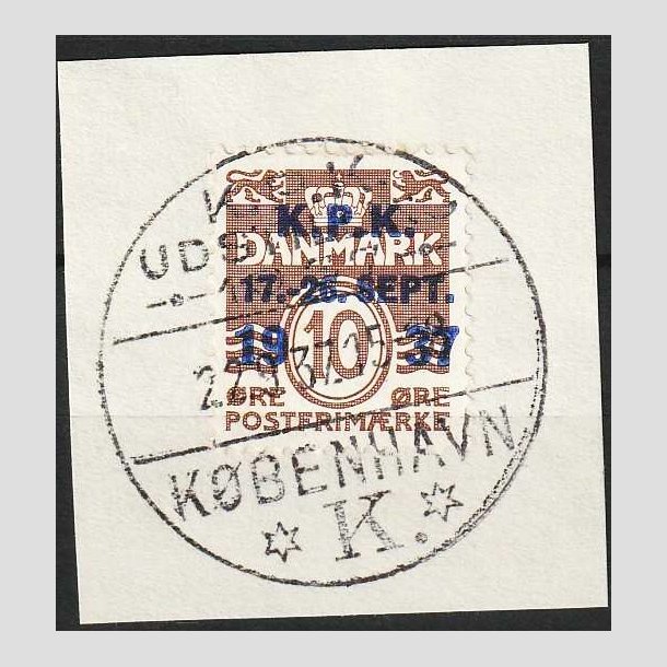 FRIMRKER DANMARK | 1937 - AFA 243 - K.P.K - 10 re brun - Med udstillings stempel