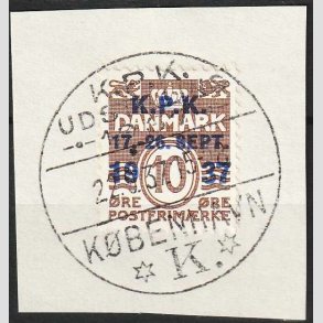 FRIM�RKER DANMARK | 1937 - AFA 243 - K.P.K - 10 �re brun - Med udstillings stempel