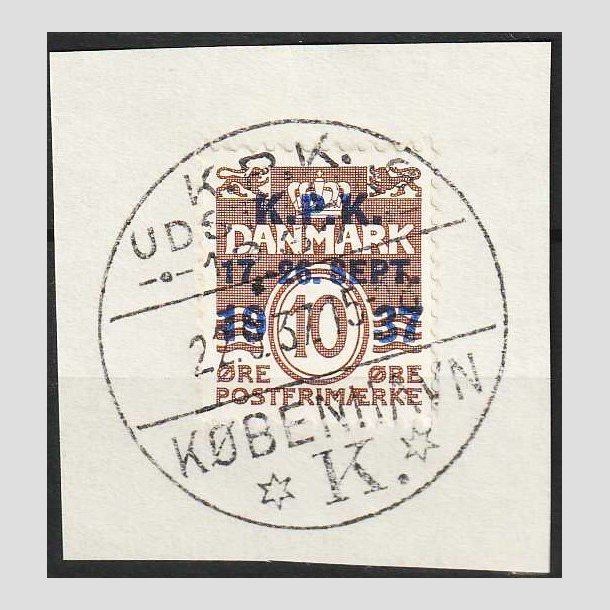 FRIMRKER DANMARK | 1937 - AFA 243 - K.P.K - 10 re brun - Med udstillings stempel